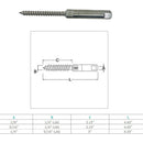 Marine Boat Stainless Steel T316 Push & Go Swageless Lag For Cable Rail