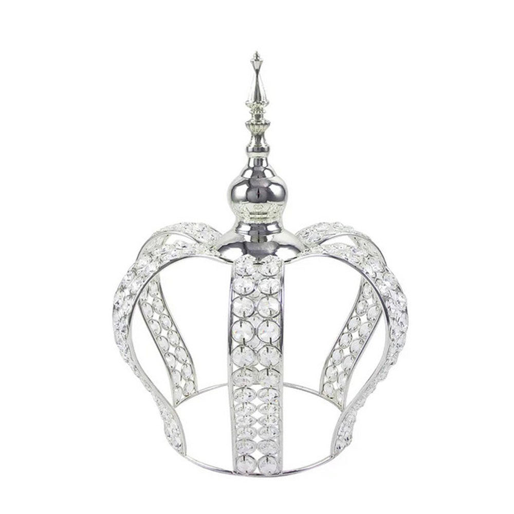 14-3/4"H x 11"D Silver Crystal Bead Crown Grand Centerpiece Table Home Decor