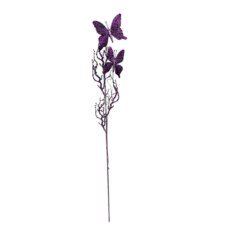 Artificial 31" Purple Glitter Butterflies Dead Twig Spray Window Insect Floral Decor Party Flower Arrangement