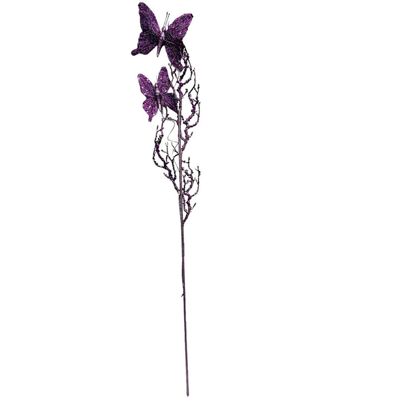 10 Pcs Artificial 31" Purple Glitter Butterflies Dead Twig Spray Window Insect Floral Decor Party Flower Arrangement