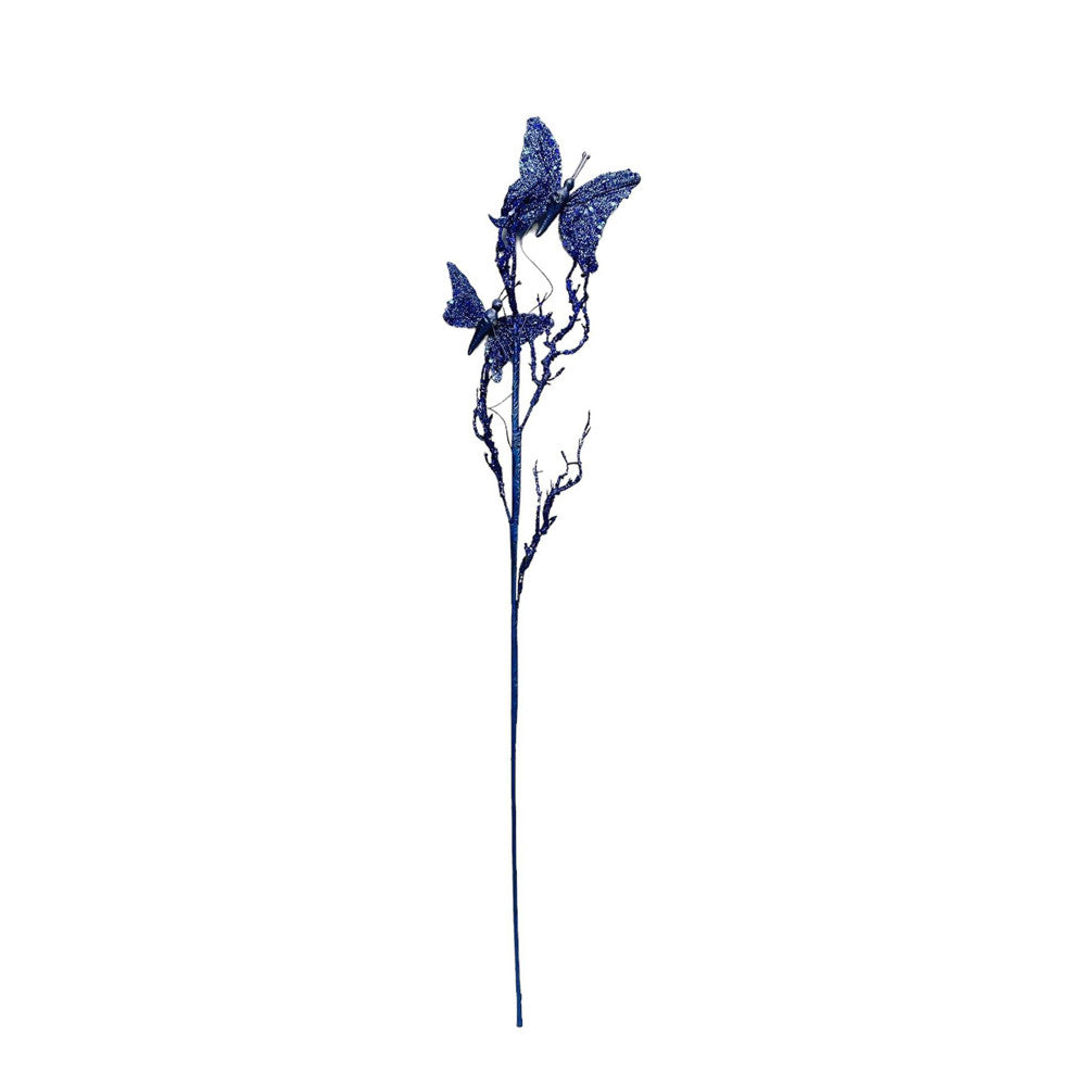 Artificial 31" Blue Glitter Butterflies Dead Twig Spray Window Insect Floral Decor Party Flower Arrangement
