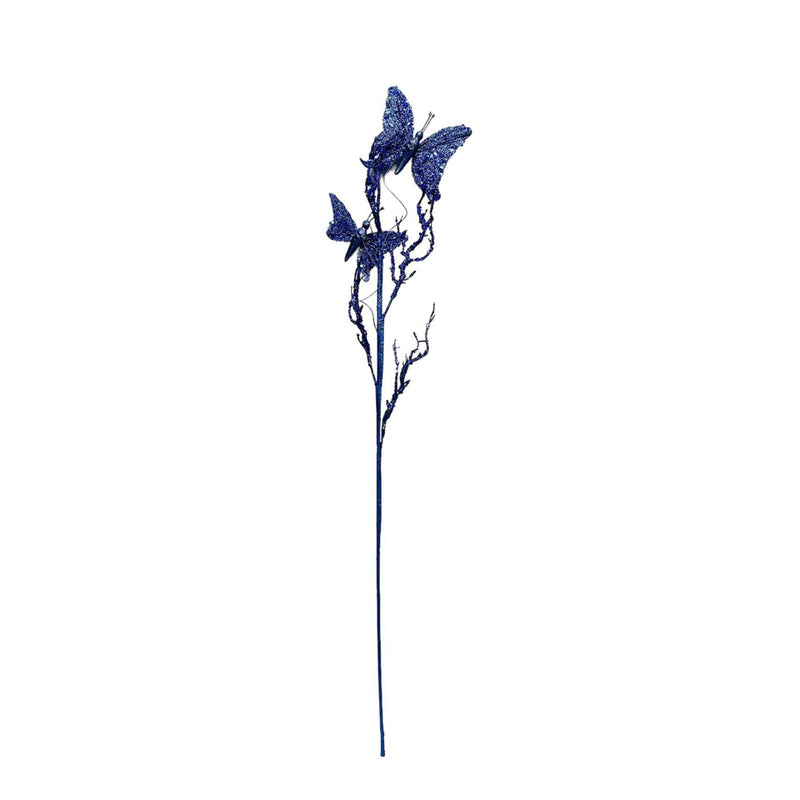 Artificial 31" Blue Glitter Butterflies Dead Twig Spray Window Insect Floral Decor Party Flower Arrangement