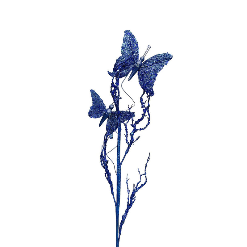 Artificial 31" Blue Glitter Butterflies Dead Twig Spray Window Insect Floral Decor Party Flower Arrangement