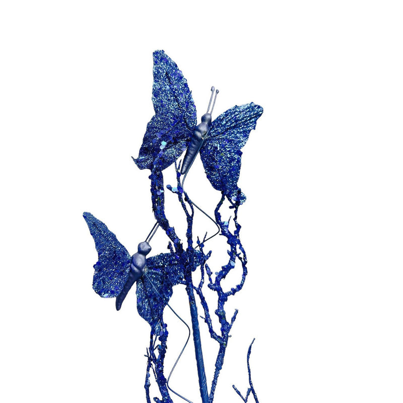 Artificial 31" Blue Glitter Butterflies Dead Twig Spray Window Insect Floral Decor Party Flower Arrangement