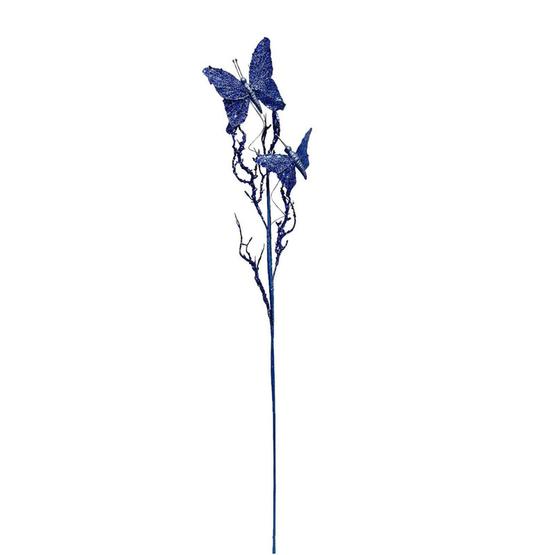 Artificial 31" Blue Glitter Butterflies Dead Twig Spray Window Insect Floral Decor Party Flower Arrangement