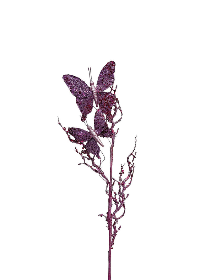 Artificial 31" Lavender Glitter Butterflies Dead Twig Spray Window Insect Floral Decor Party Flower Arrangement