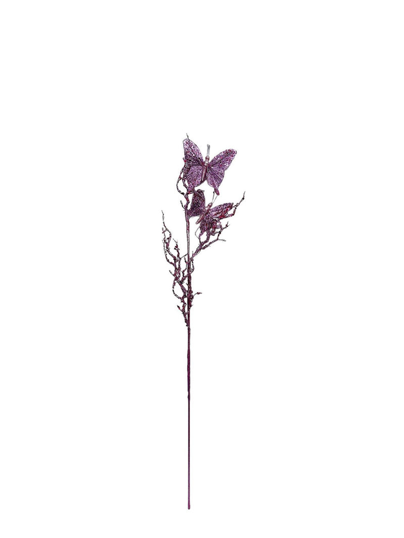 Artificial 31" Lavender Glitter Butterflies Dead Twig Spray Window Insect Floral Decor Party Flower Arrangement