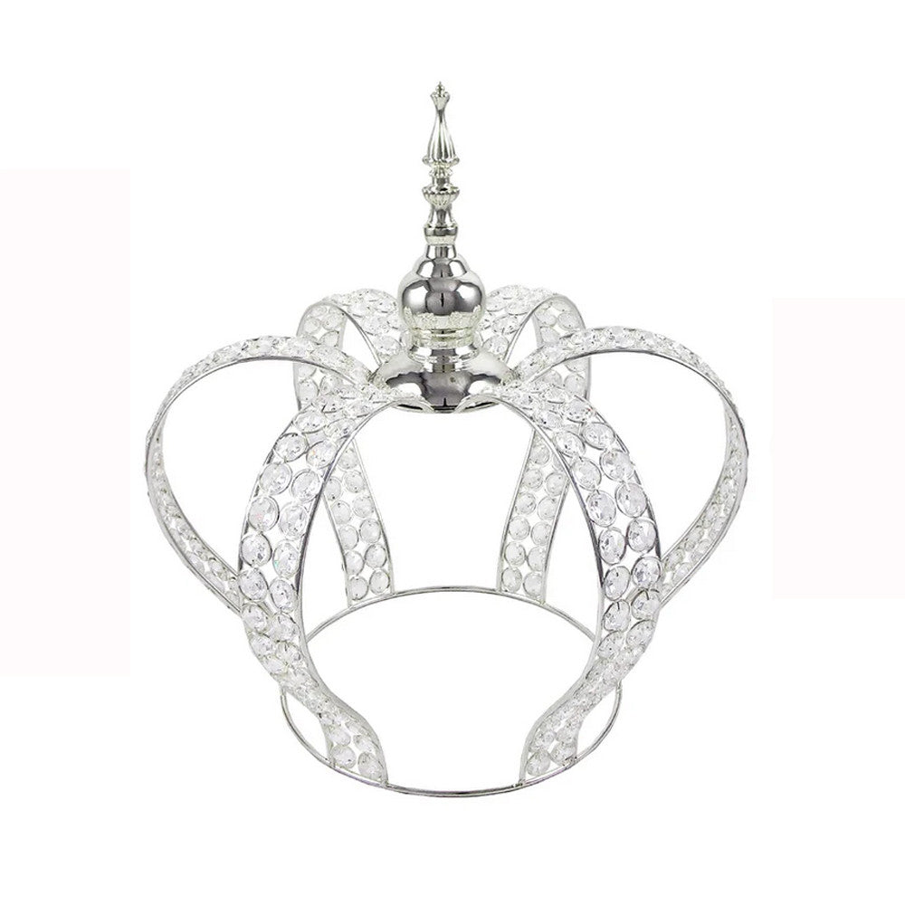 16-1/4"H x 15-1/4"D Silver Crystal Bead Crown Grand Centerpiece Table Home Decor