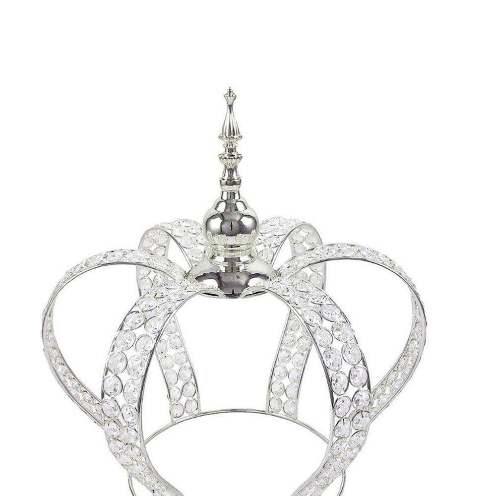 16-1/4"H x 15-1/4"D Silver Crystal Bead Crown Grand Centerpiece Table Home Decor