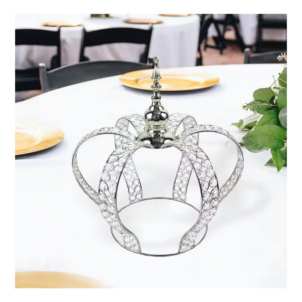16-1/4"H x 15-1/4"D Silver Crystal Bead Crown Grand Centerpiece Table Home Decor