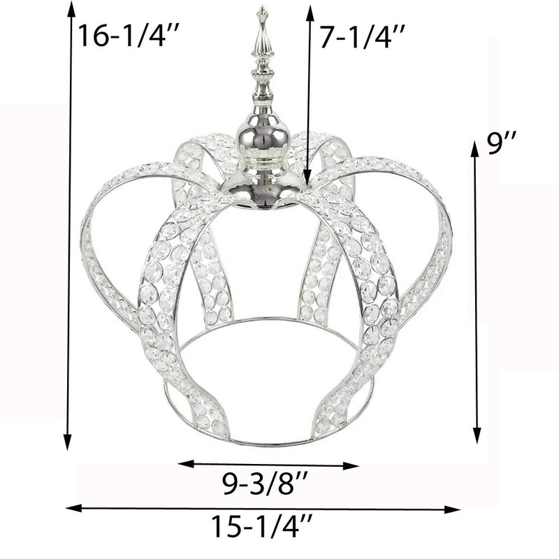16-1/4"H x 15-1/4"D Silver Crystal Bead Crown Grand Centerpiece Table Home Decor