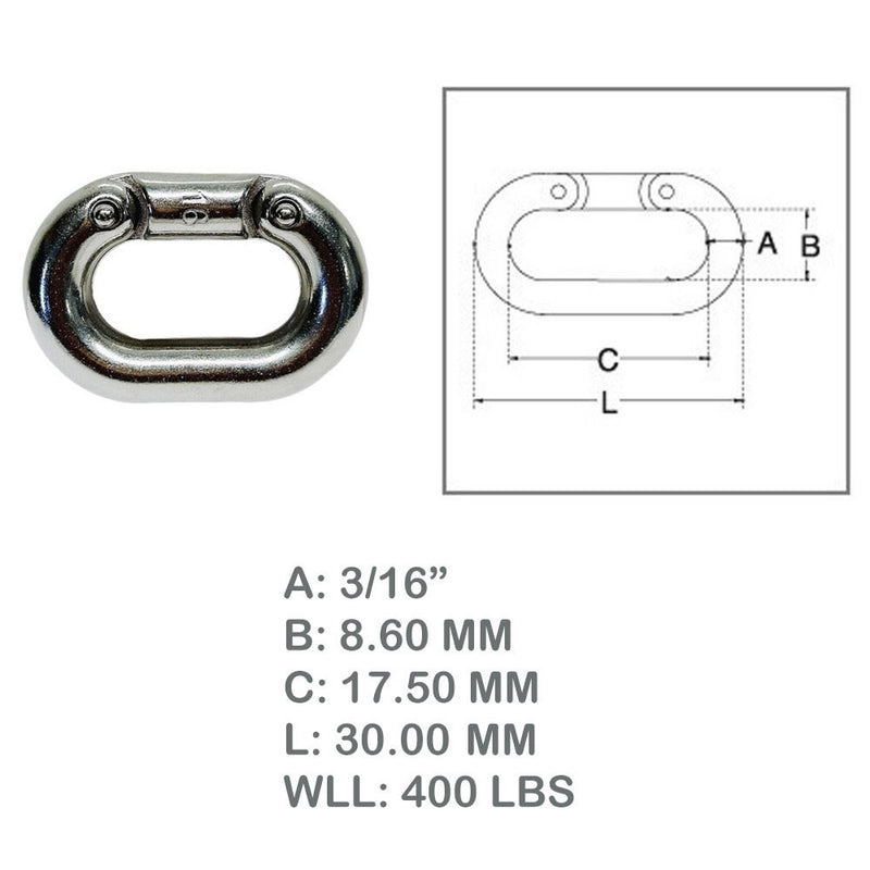 Marine Stainless Steel T316 3/16" Connecting Links 400 Lbs WLL Connector Link
