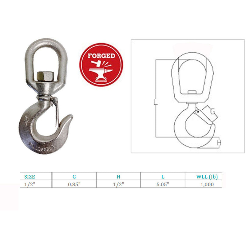 Marine Boat Stainless Steel T316 Drop Forged Swivel Eye Hook Lifting Hook