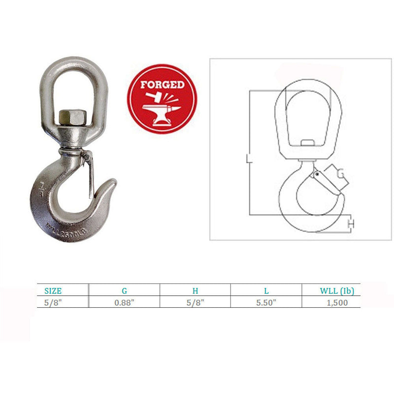 Marine Boat Stainless Steel T316 Drop Forged Swivel Eye Hook Lifting Hook