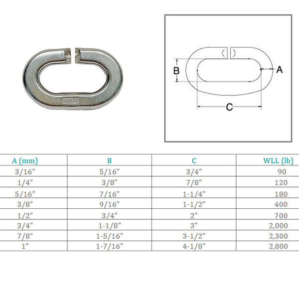 Marine Boat Stainless Steel T316 C Link Connector Link Chain Link Lift Rig