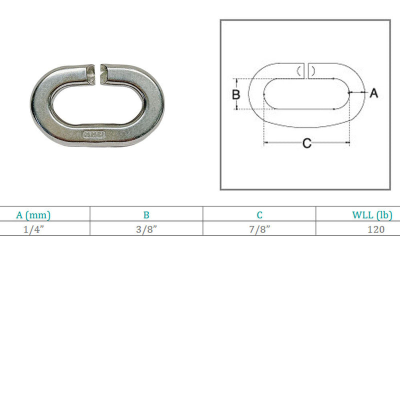 4 Pc Marine Stainless Steel T316 1/4" C Link Connector Link 120 Lbs WLL Lift Rig