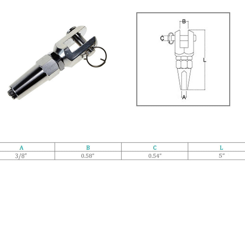 Marine Boat Stainless Steel T316 3/8" Swageless Jaw Cable Wire Rail Railing