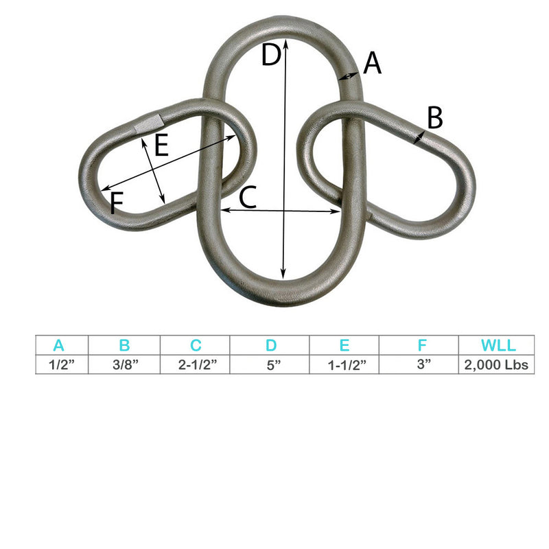 Stainless Steel T316 1/2" Drop Forged Master Link 2 Legs Chain Sling 2,000 Lbs