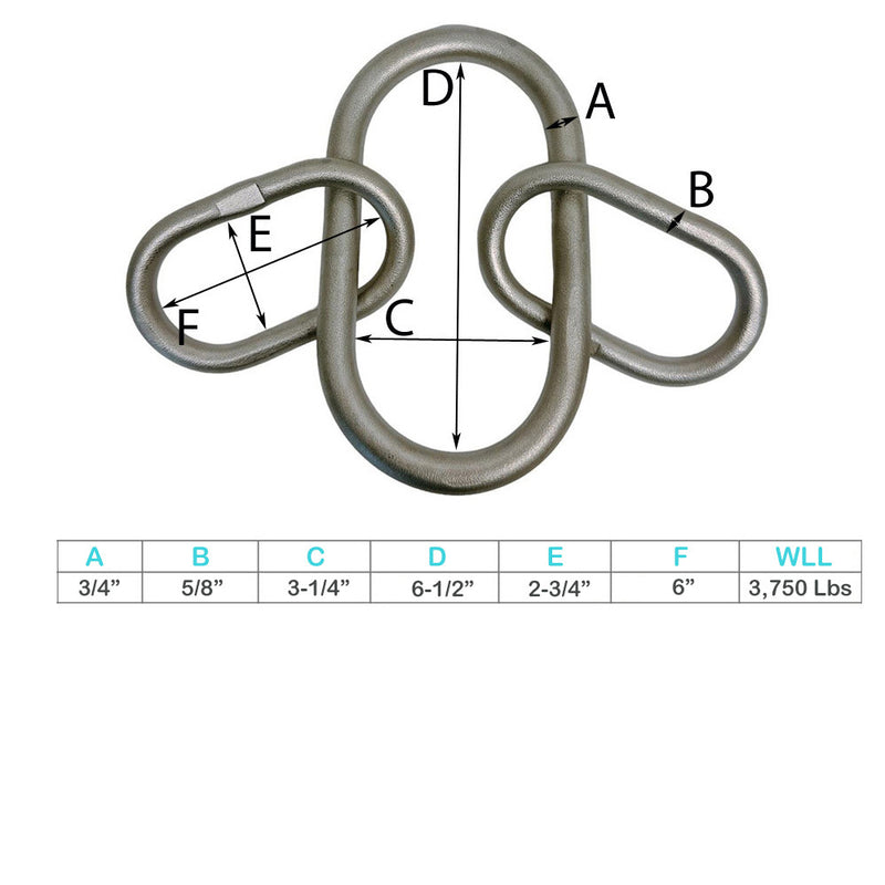 Stainless Steel T316 3/4" Drop Forged Master Link 2 Legs Chain Sling 3,750 Lbs