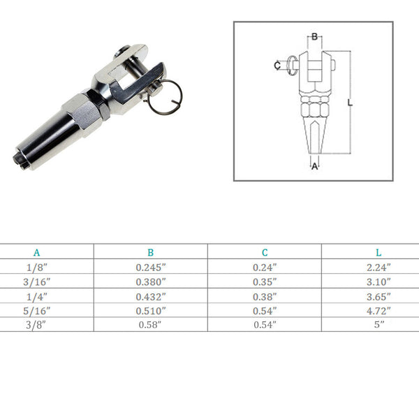 Marine Boat Stainless Steel T316 Swageless Jaw For Cable Wire Rail Railing