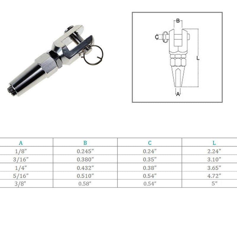 Marine Boat Stainless Steel T316 Swageless Jaw For Cable Wire Rail Railing