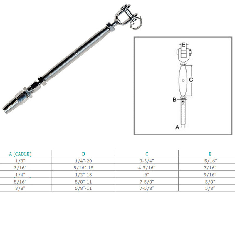 Stainless Steel T316 Cable Jaw Swageless Turnbuckle Pipe Turnbuckle