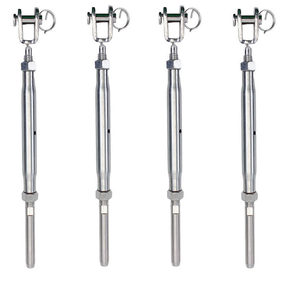 4 Pc Stainless Steel T316 3/16" Cable Jaw And Swage Stud Turnbuckle 1/4" Thread