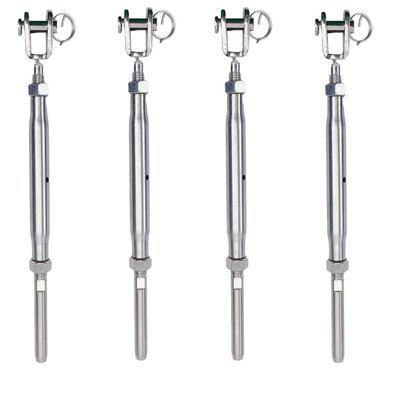 4 Pc Stainless Steel T316 3/16" Cable Jaw And Swage Stud Turnbuckle 5/16" Thread