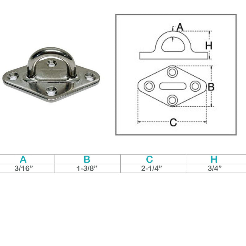 Marine Light Duty Stainless Steel T304 3/16" Diamond Pad Eye Welded Eye Pad Lift