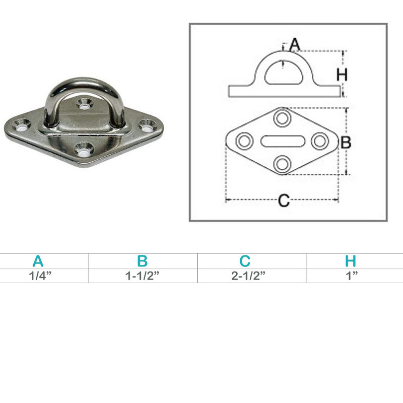 Marine Light Duty Stainless Steel T304 1/4" Diamond Pad Eye Welded Eye Pad Lift