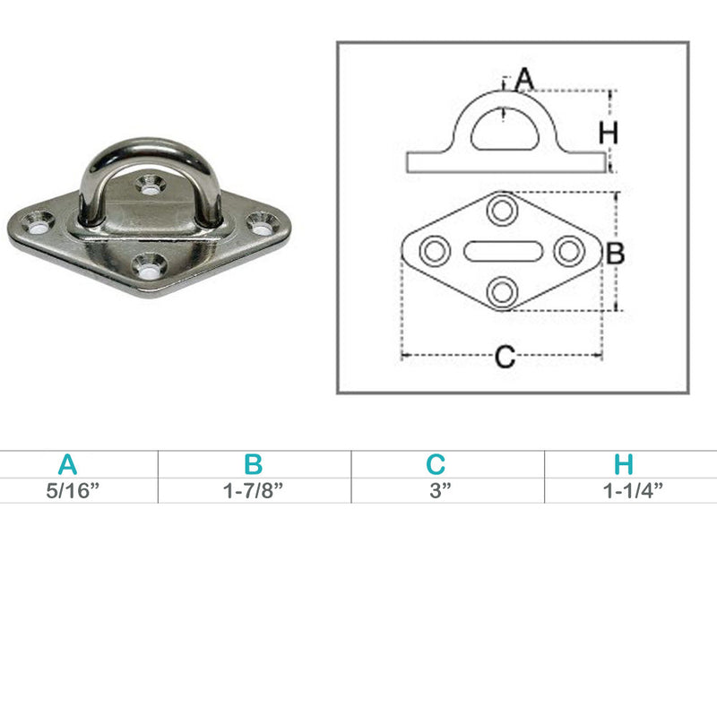 Marine Light Duty Stainless Steel T304 5/16" Diamond Pad Eye Welded Eye Pad Lift