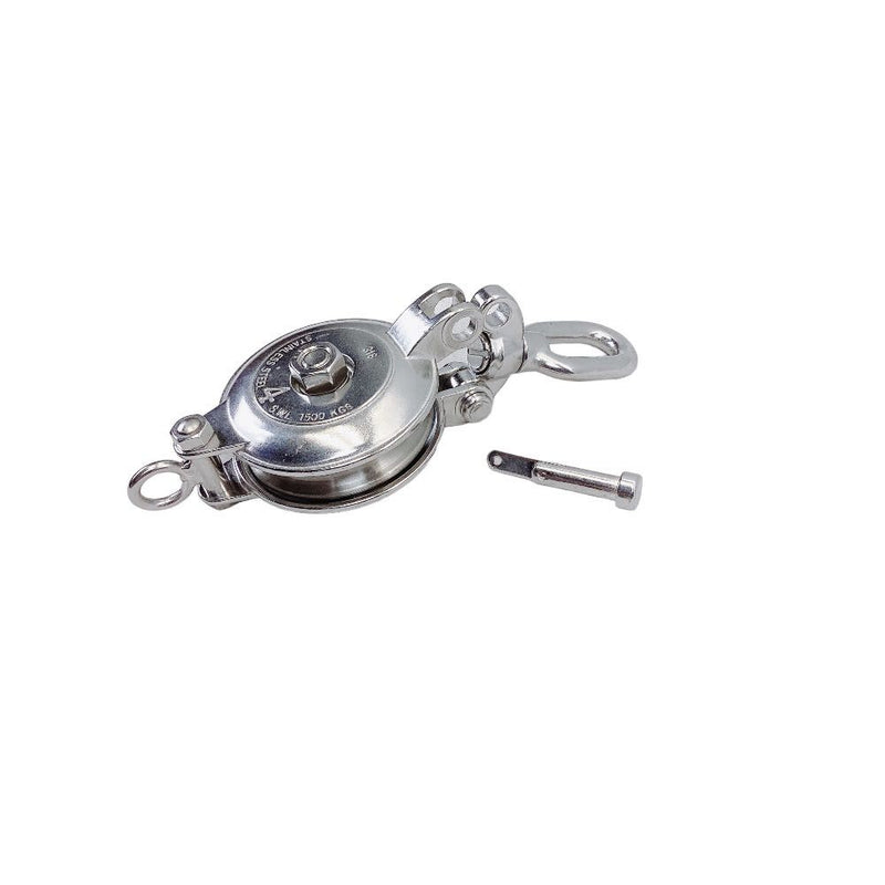 HD Stainless Steel T316 4" Sheave Swivel Block Hoist Lift 3300 Lbs WLL 5/8" Rope