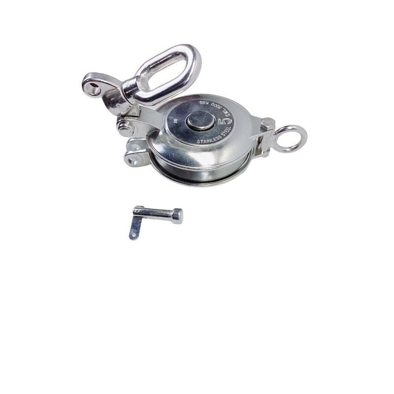 HD Stainless Steel T316 5" Sheave Swivel Block Hoist Lift 4400 Lbs WLL 3/4" Rope