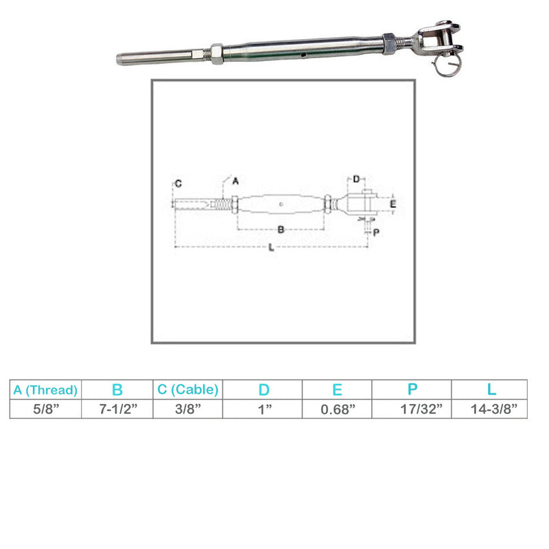 Marine Stainless Steel T316 Cable Jaw And Swage Stud Turnbuckle Thread