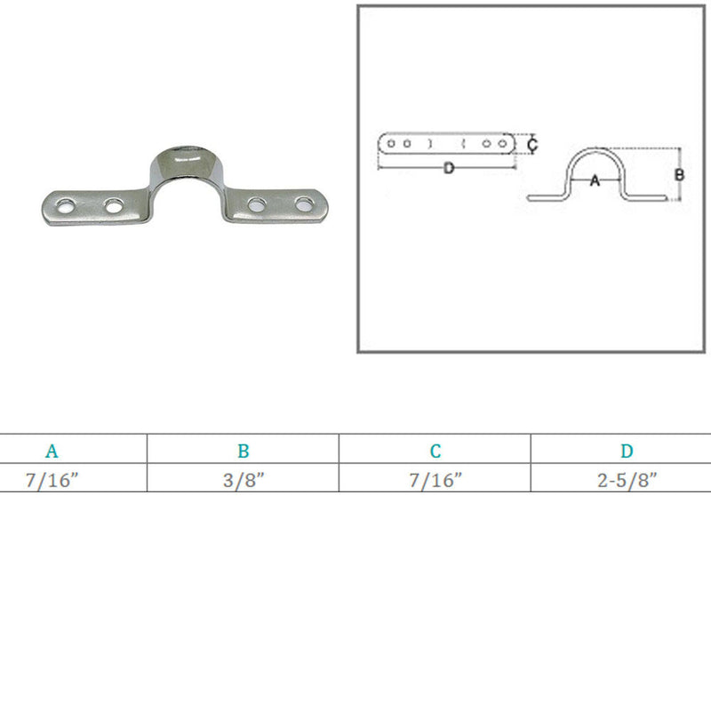 Stainless Steel T316 7/16" Eye Strap 4 Holes Marine Hardware Lifting Rigging