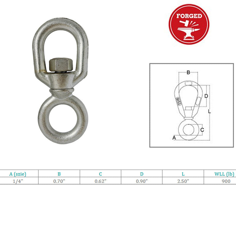 Marine Stainless Steel T316 1/4" Chain Swivel FED SPEC Drop Forged 700 Lbs WLL