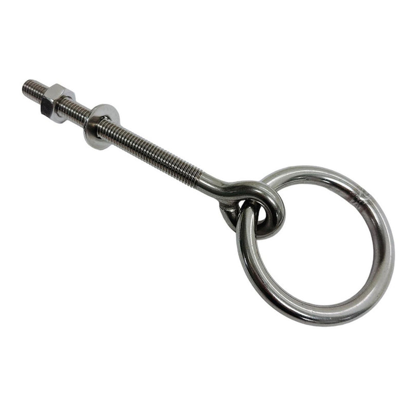 Marine Stainless Steel T304 1/4" Ring Eye Bolt 4-1/2" Shank Length Shoulder