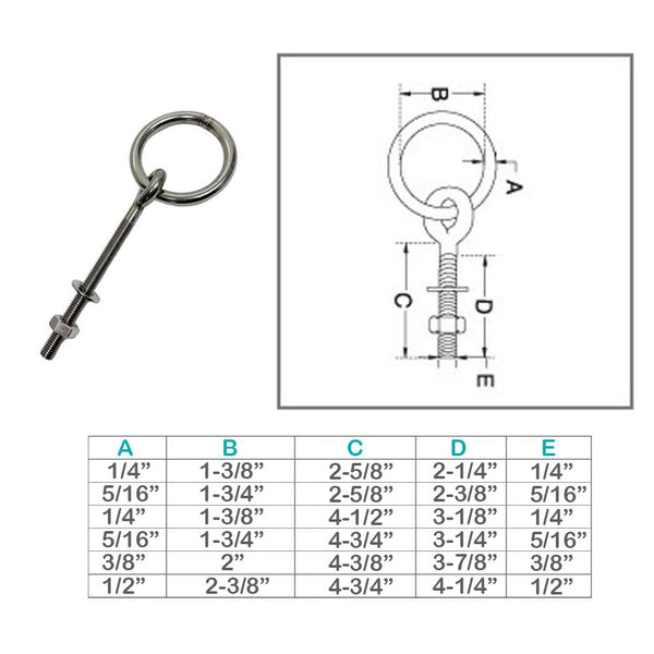 Marine Stainless Steel T304 Ring Eye Bolt Shoulder Bolt